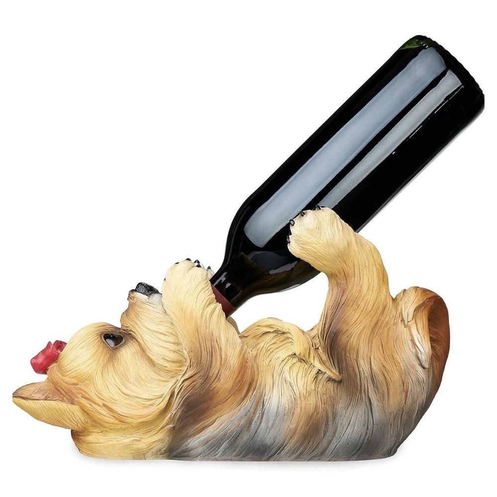 True Yorkie Polyresin Wine Bottle Newspaper Holder‎ Figurine 11"